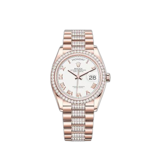 Day-Date 36 Everose Gold / Diamond / White - Roman / President-Diamond