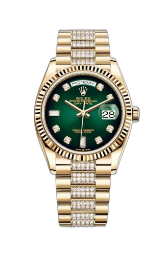 Day-Date 36 Yellow Gold / Fluted / Green Ombré-Diamond / President-Diamond