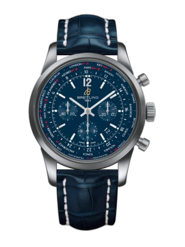 Transocean Chronograph Unitime Pilot Stainless Steel / Blue / Croco