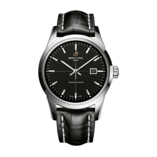 Transocean Date Stainless Steel / Black / Croco / Pin