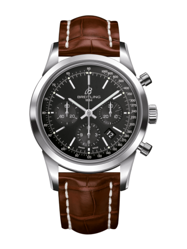 Transocean Chronograph Stainless Steel / Black / Croco / Folding