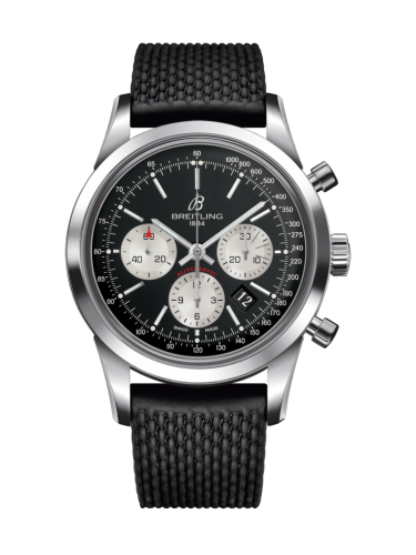 Transocean Chronograph Stainless Steel / Reverse Panda / Rubber / Folding