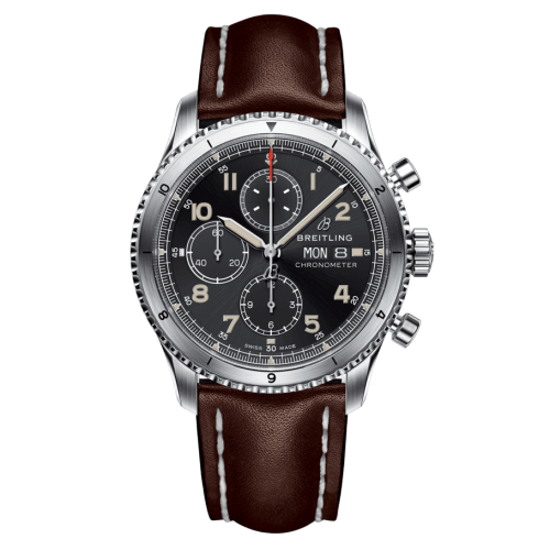 Aviator 8 Chronograph 43 Stainless Steel / Black / Calf / Pin