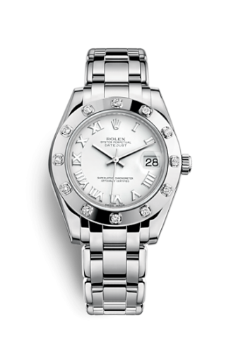 Datejust Pearlmaster 34 White Gold 12 Diamond White Roman