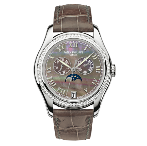 Annual Calendar 4936 White Gold Diamond Black Mother of Pearl