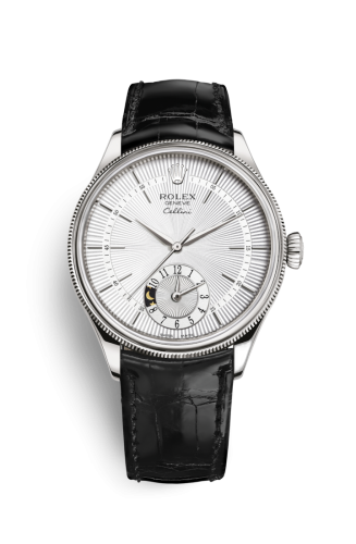 Cellini Dual Time White Gold / Silver / Alligator Black