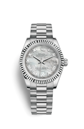 Datejust 31 White Gold Fluted / President / MOP Roman