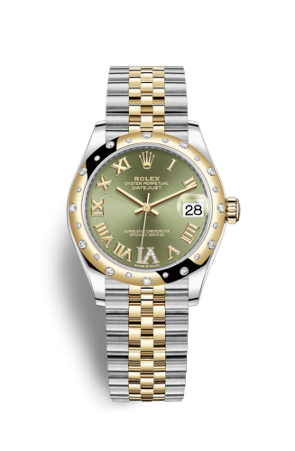 Datejust 31 Stainless Steel / Yellow Gold / Domed - Diamond / Olive - Roman / Jubilee