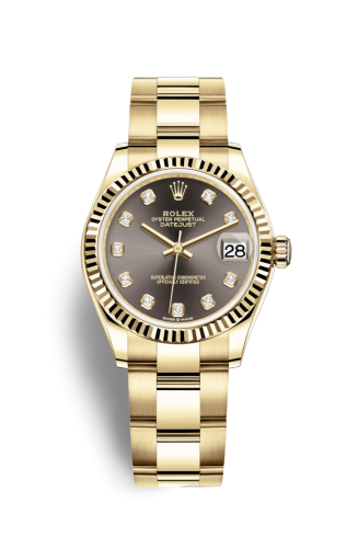 Datejust 31 Yellow Gold / Fluted / Grey - Diamond / Oyster