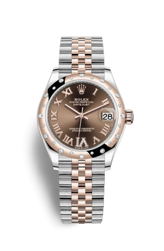 Datejust 31 Stainless Steel/ Rose Gold / Domed - Diamond / Chocolate - Roman / Jubilee