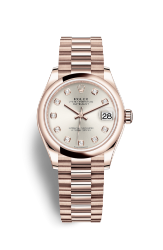 Datejust 31 Rose Gold / Domed / Silver - Diamond / President