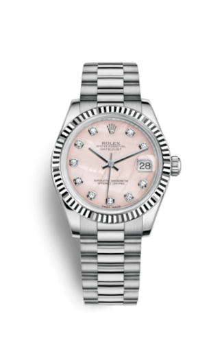 Datejust 31 White Gold Fluted / President / Pink MOP