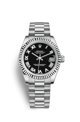 Datejust 31 White Gold Fluted / President / Black Roman