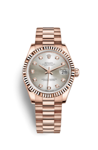 Datejust 31 Everose Fluted / President / Silver Diamond