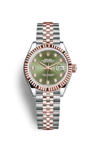Lady-Datejust 28 Rolesor Rose Fluted / Jubilee / Olive Diamonds