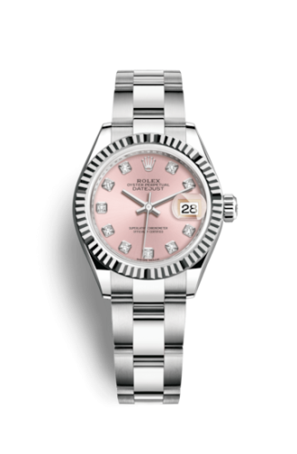 Lady-Datejust 28 Stainless Steel Fluted / Pink - Diamond / Oyster
