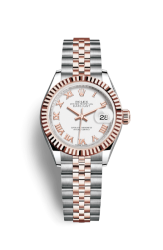 Lady-Datejust 28 Rolesor Rose Fluted / Jubilee / White Roman