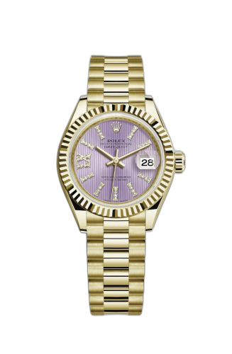 Lady-Datejust 28 Yellow Gold Fluted / President / Lilac Diamond