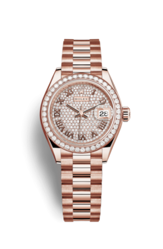 Lady-Datejust 28 Everose Diamond / President / Paved Roman
