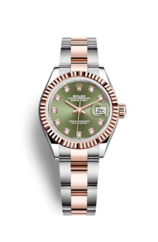 Lady-Datejust 28 Rolesor Rose Fluted / Oyster / Olive Diamonds