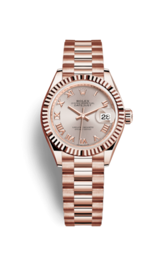 Lady-Datejust 28 Everose Fluted / President / Sundust Roman