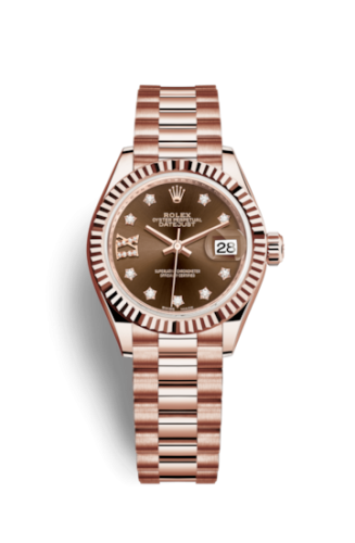 Lady-Datejust 28 Everose Fluted / President / Chocolate Diamond