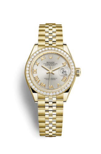 Lady-Datejust 28 Yellow Gold Diamond / Jubilee / Silver Roman