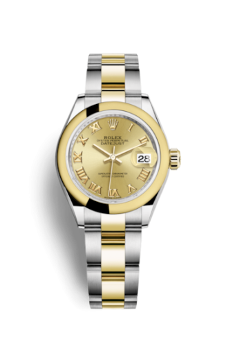 Lady-Datejust 28 Rolesor Yellow Domed / Oyster / Champagne Roman