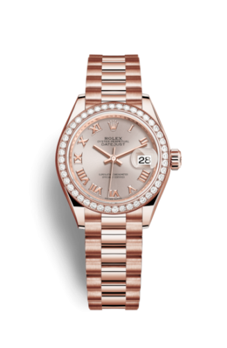 Lady-Datejust 28 Everose Diamond / President / Sundust Roman