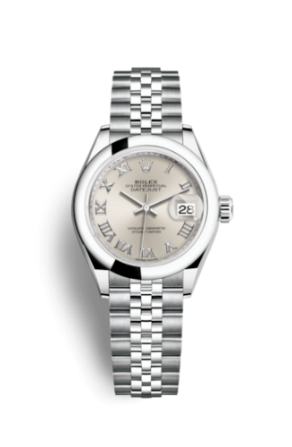 Lady-Datejust 28 Stainless Steel Domed / Jubilee / Silver Roman