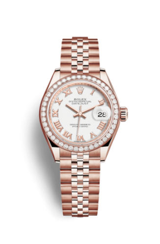 Lady-Datejust 28 Everose Diamond / Jubilee / White Roman