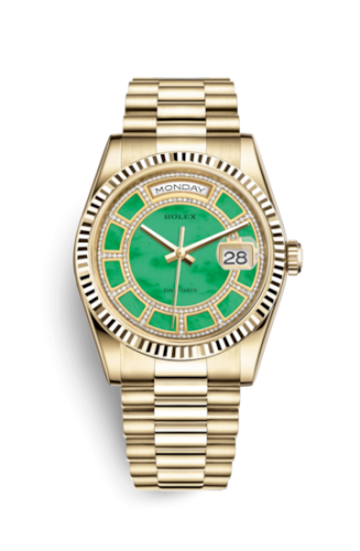 Day-Date 36 Yellow Gold Fluted / President / Green Jade Carousel