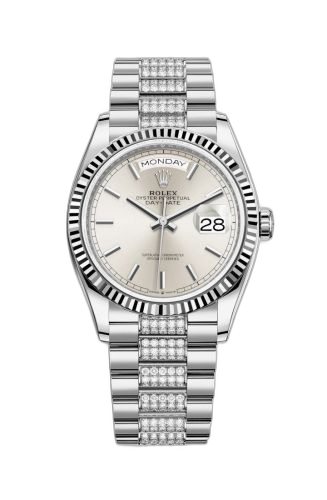 Day-Date 36 White Gold / Fluted / Silver / President-Diamond