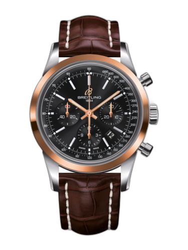 Transocean Chronograph Stainless Steel Red Gold / Black / Croco