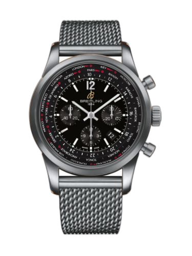 Transocean Chronograph Unitime Pilot Stainless Steel / Black / Milanese