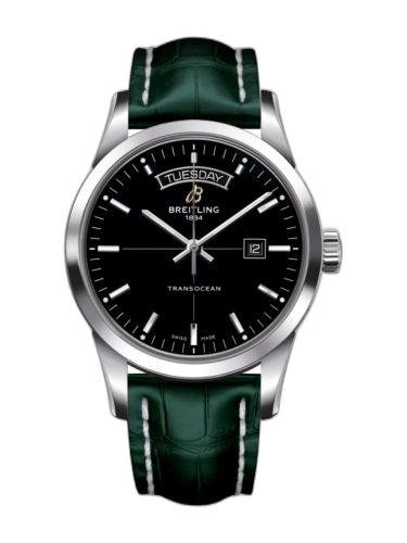 Transocean Day & Date Stainless Steel / Black / Croco / Pin