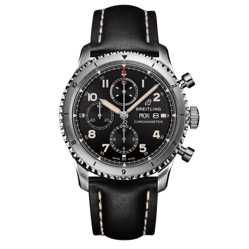 Aviator 8 Chronograph 43 Stainless Steel / Black / Calf / Pin