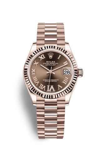 [278275-0025] Datejust 31 Rose Gold / Fluted / Chocolate - Roman / President