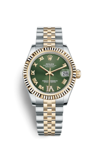 [178273-0090] Datejust 31 Rolesor Yellow Fluted / Jubilee / Olive Green Roman