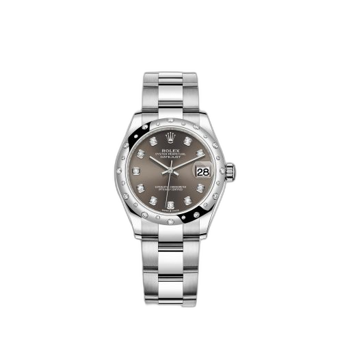 [278344RBR-0007] Datejust 31 Stainless Steel Domed Diamond / Oyster / Grey - Diamond