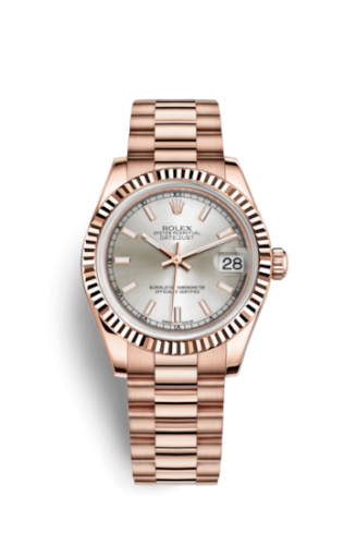 [178275f-0018] Datejust 31 Everose Fluted / President / Silver