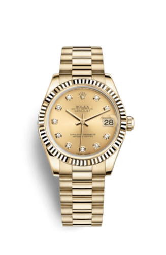 [178278-0018] Datejust 31 Yellow Gold Fluted / President / Champagne Diamond