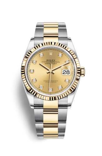 [126233-0018] Datejust 36 Stainless Steel / Yellow Gold / Fluted / Champagne Diamond / Oyster
