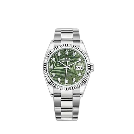 [126234-0056] Datejust 36 Stainless Steel - Fluted / Green - Palm - Diamond / Oyster