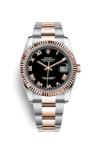 [116231-0080] Datejust 36 Rolesor Everose Fluted / Oyster / Black Roman