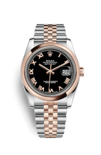 [116201-0073] Datejust 36 Rolesor Everose Domed / Jubilee / Black Roman
