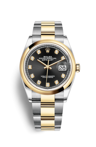 [126203-0022] Datejust 36 Stainless Steel / Yellow Gold / Smooth / Black Diamond / Oyster