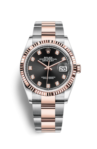 [126231-0020] Datejust 36 Stainless Steel / Everose / Fluted / Black Diamond / Oyster