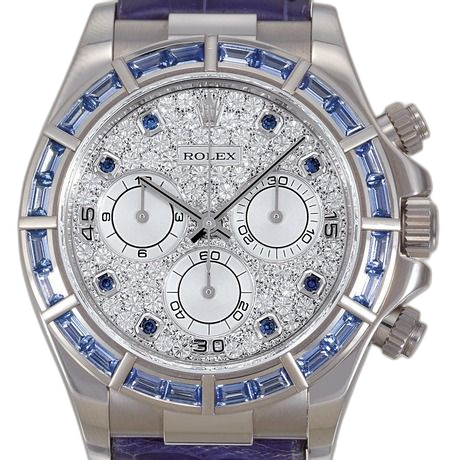 [116589saciI-0001] Daytona White Gold Blue Sapphire Strap Paved