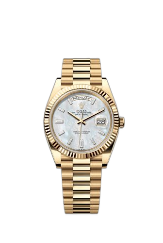 [228238-0071 (aka: m228238-0071)] Day-Date 40 Yellow Gold - Fluted / MOP - Baguette